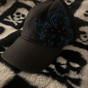Black Cap with Blue Embroidery